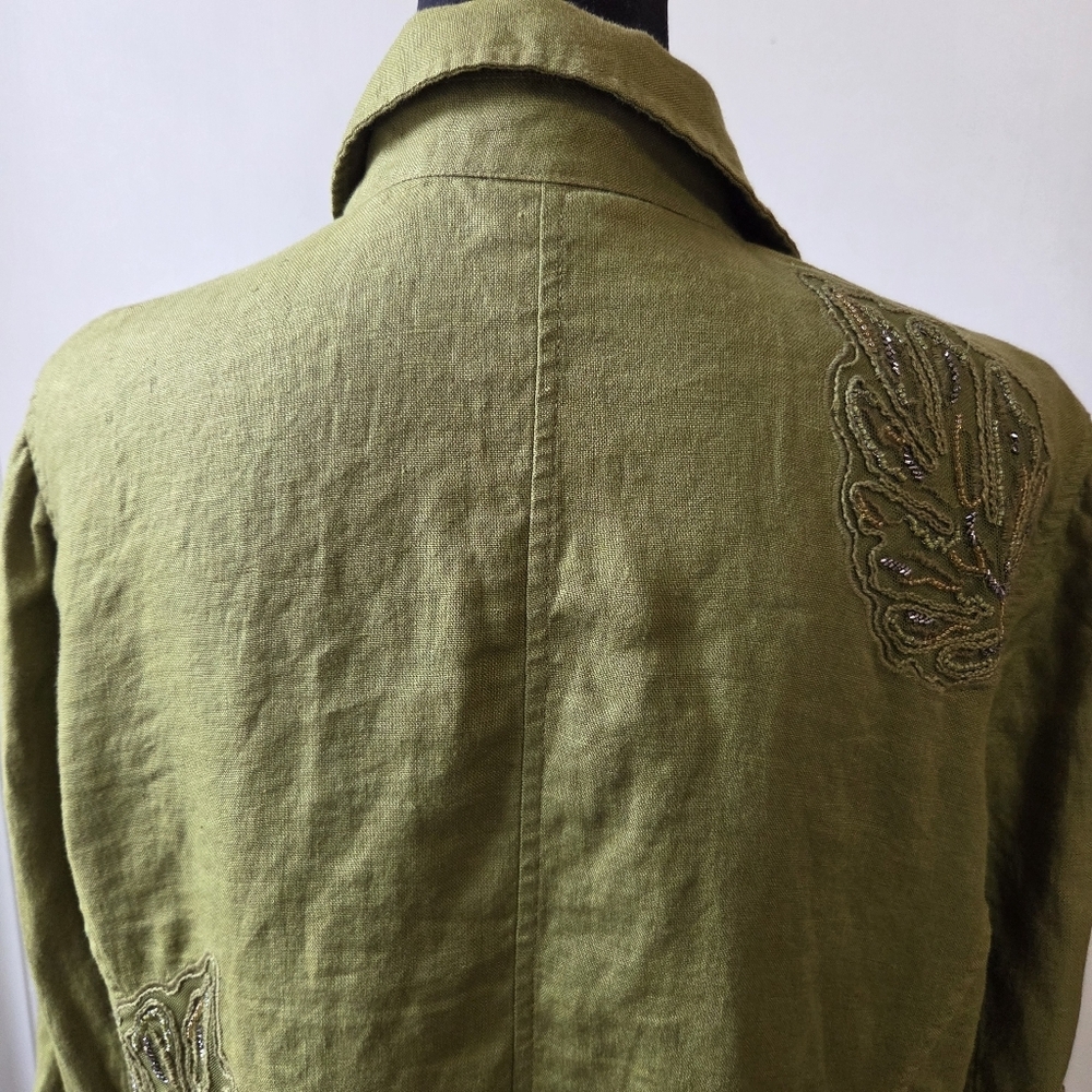 CHICO'S Linen Beaded Jacket Green Large - Picture 6 of 8